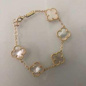 Mother Of Pearl Clover Bracelet Yellow Gold o/925